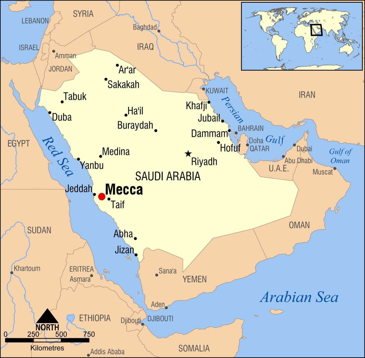kort mekka i Saudi-Arabien