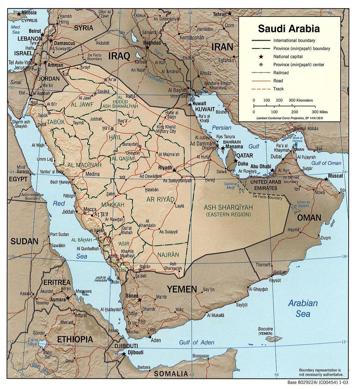 Saudi-Arabien geografi kort