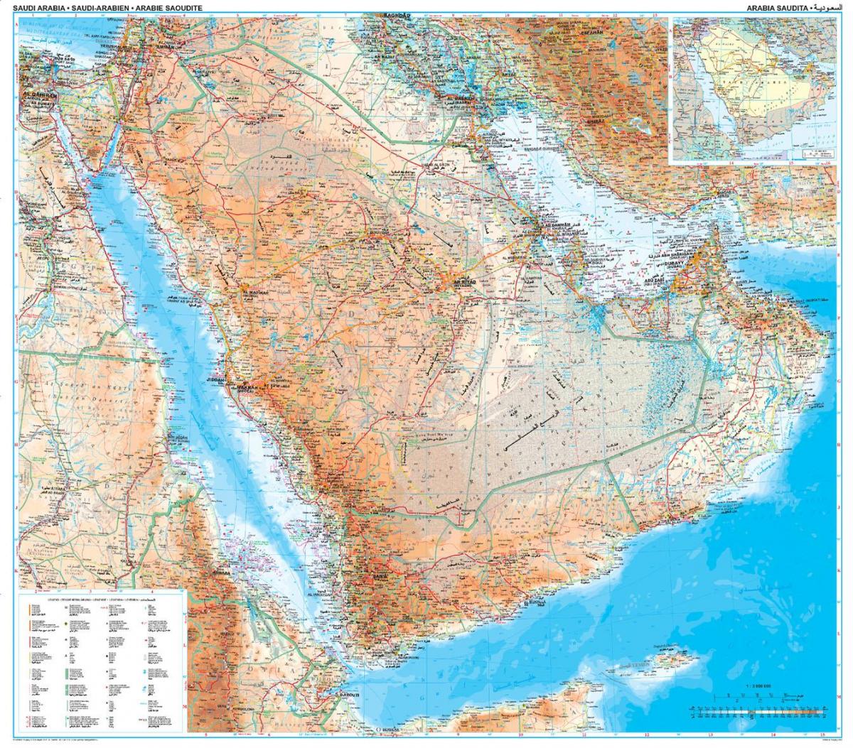 Kort Saudi-Arabien topografisk