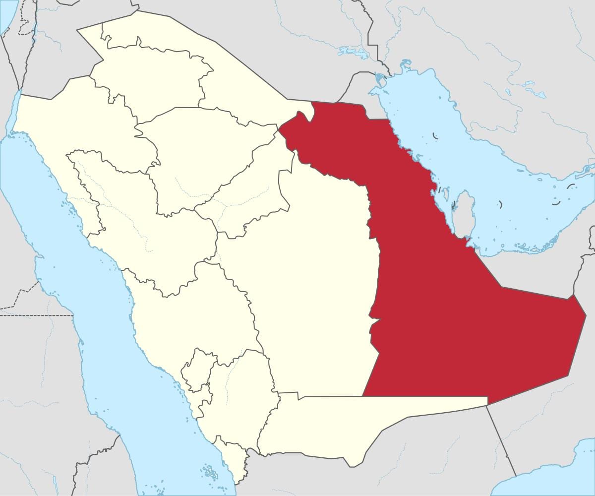 Kort over den østlige provins i Saudi-Arabien