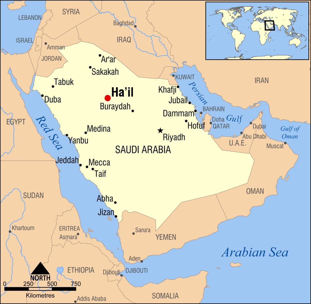 kort over hagl Saudi-Arabien