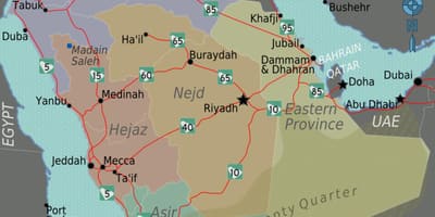 Kort Saudi-Arabien med byer afstand