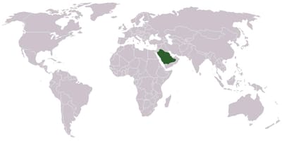 Saudi-Arabien på et verdenskort