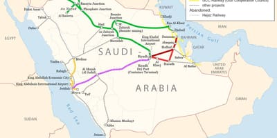 Kort Saudi-Arabien jernbane