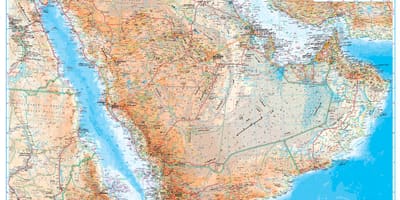 Kort Saudi-Arabien topografisk